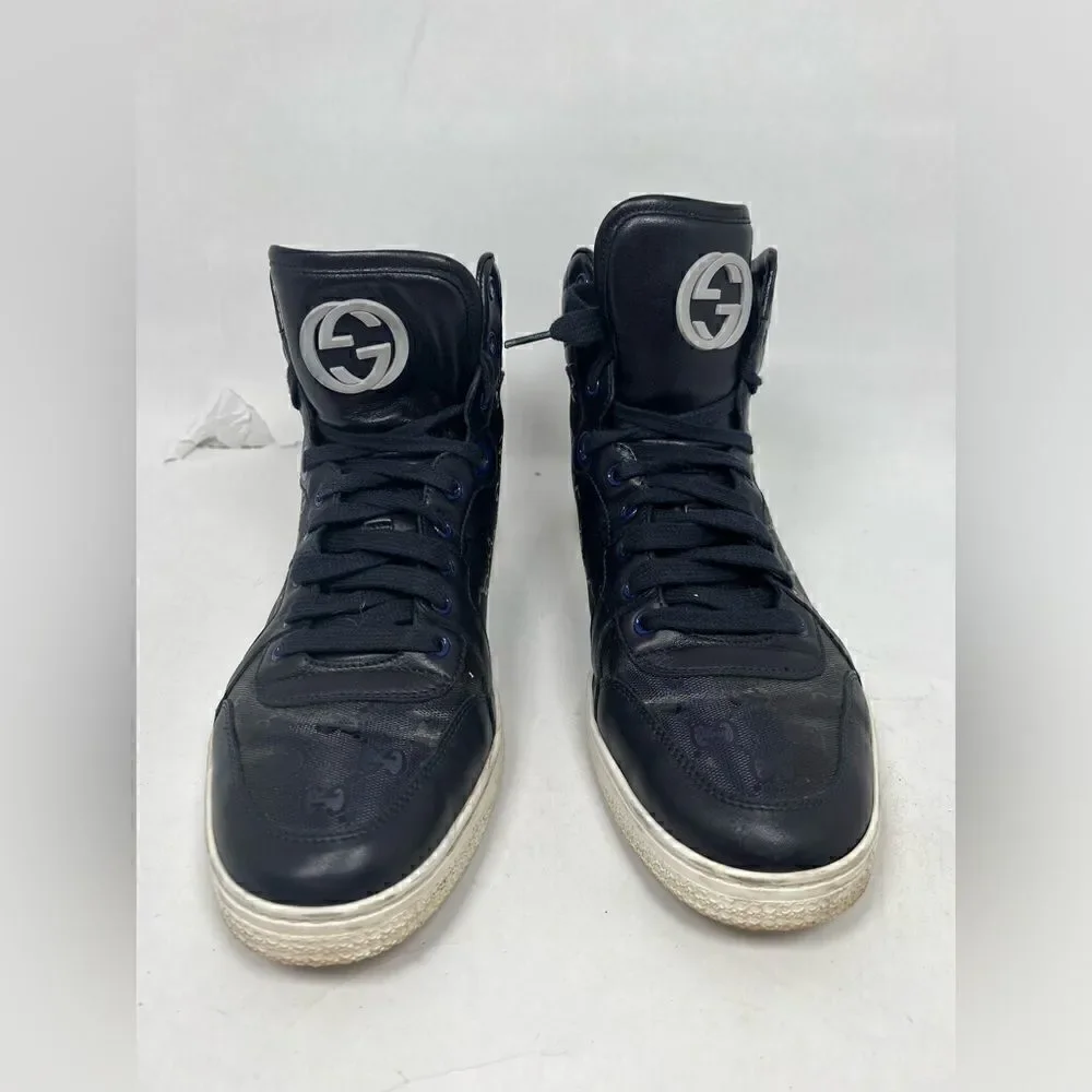 Authentic Gucci gg imprime praga soft sneaker high top mens 9.5 Dark Blue.